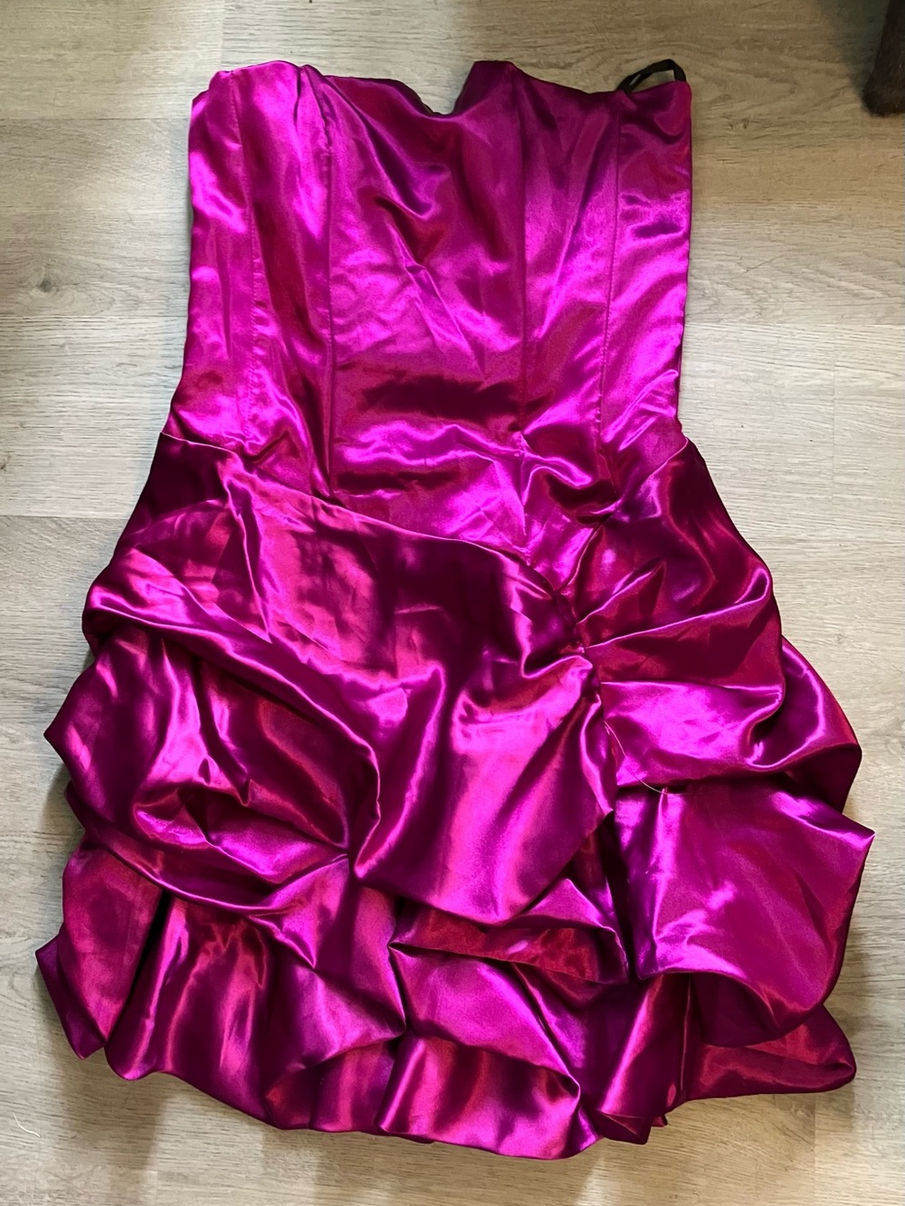 Strapless Fuchsia Satin Ruffle Party Dress
